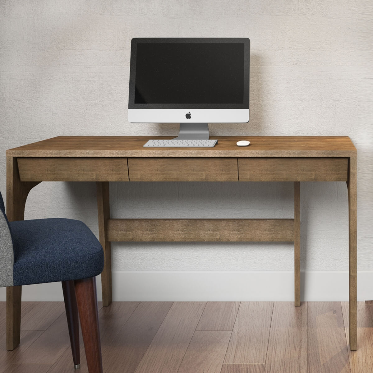 Lagom Wooden Home Office Computer Desk with Drawers and Keyboard Tray, Black